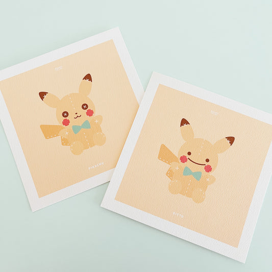 Pikachu + Ditto Plushies: Art Prints