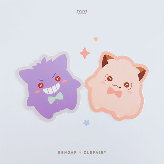 Gengar + Clefairy Plushies: Vinyl Stickers